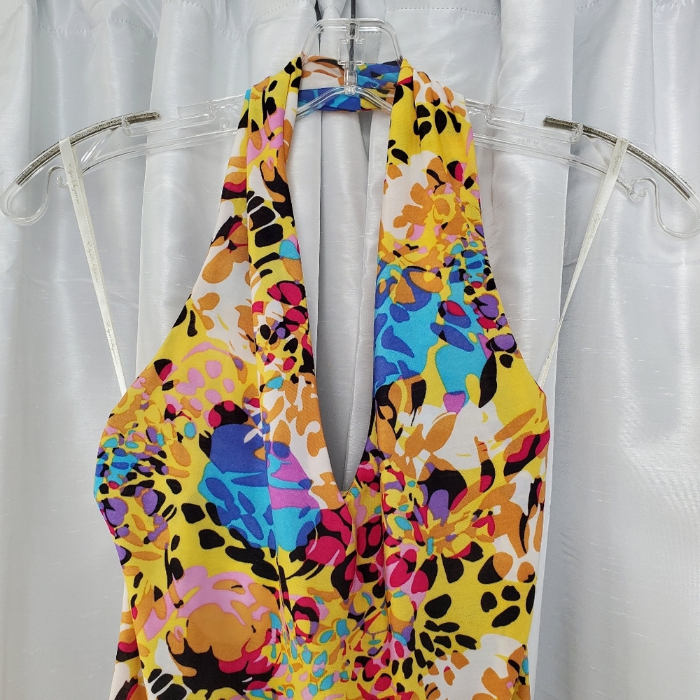 Halter Style A Line Yellow And Multi Colored Dress - image 2